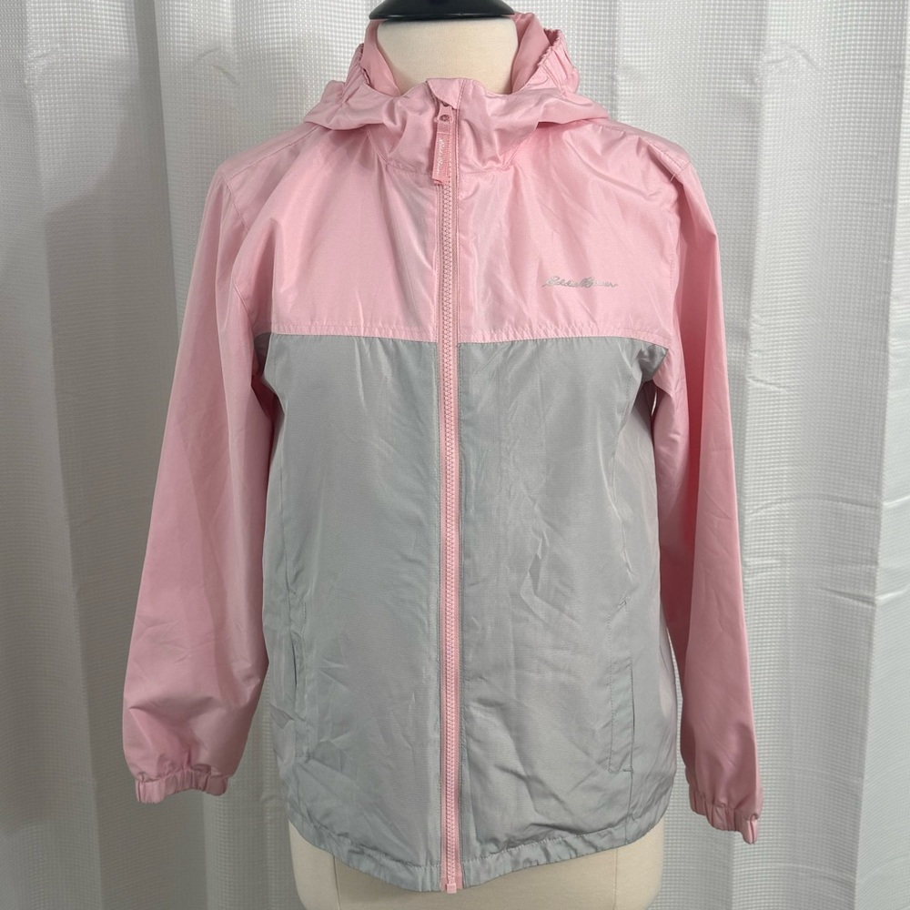 Eddie Bauer Kids-Eddie Bauer Girls's Hooded Lightweight Jacket, Pink/Gray, Sz L - Picture 2 of 7